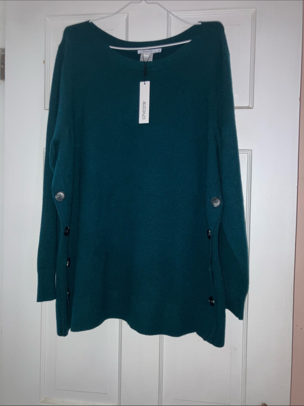 Chico's Teal Tunic Sweater with Side Button Detail